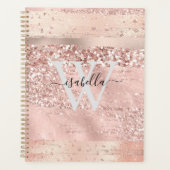 Roos gouden penseelstreken Glitter Script Monogram Planner (Voorkant)