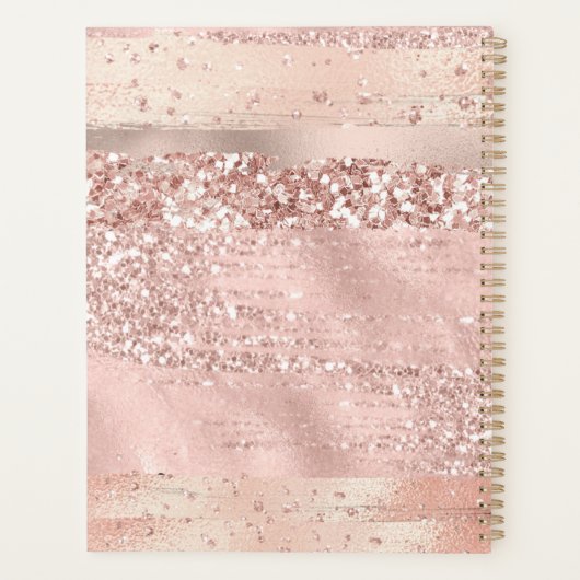 Roos gouden penseelstreken Glitter Script Monogram Planner (Achterkant)