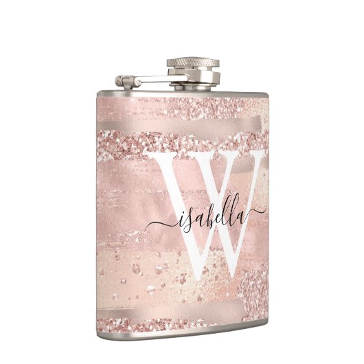 Roos gouden penseelstreken script monogram heupfles (Rechts)