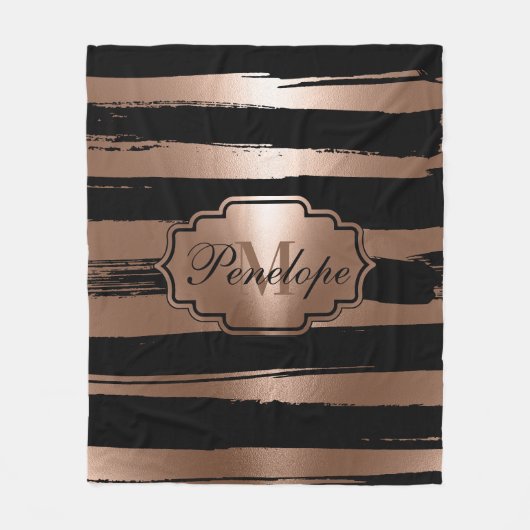 Roos gouden penseelstrepen fleece deken (Voorkant)