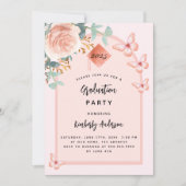 Roos gouden perzik bloemboog Graduatie Partij Kaart (Voorkant)