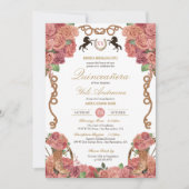 Roos Gouden Perzik Bloemen Charro Ranch Quinceañer Kaart (Voorkant)