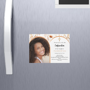 Roos gouden perzik bloemen foto boog Bevestiging Magnetische Uitnodiging