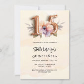 Roos gouden perzik bloemenquinceanera kaart (Voorkant)