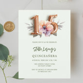 Roos gouden perzik bloemgroen Quinceanera Uitnodiging Briefkaart