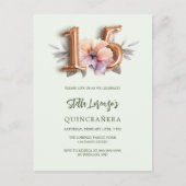 Roos gouden perzik bloemgroen Quinceanera Uitnodiging Briefkaart (Voorkant)