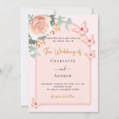 Roos gouden perzik bloemstukken boog QR code RSVP  Kaart (Voorkant)