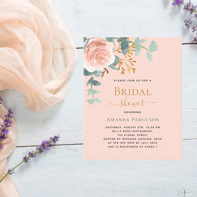 Roos gouden perzik budget bruids doucheuitnodiging (Creator heeft geüpload)