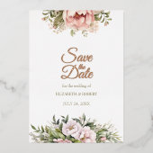 Roos Gouden Perzik en Blush Bloemen Save The Date Folie Uitnodiging (Voorkant)