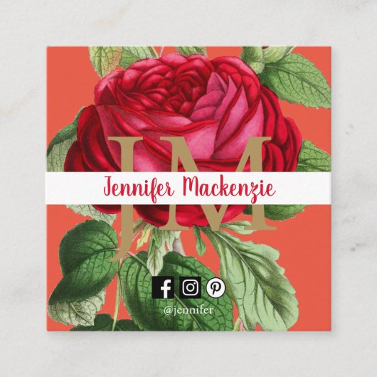 Roos Gouden Perzik en Roze Vierkante Visitekaartje (Voorkant)