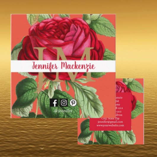  Roos Gouden  Perzik en Roze Vierkante Visitekaartje