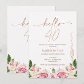 Roos gouden pioenen 40e verjaardagsuitnodiging kaart (Voorkant / Achterkant)