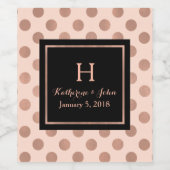 Roos gouden polka dot monogram bruiloft wijn label etiket (Enkel label)