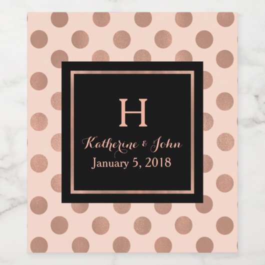 Roos gouden polka dot monogram bruiloft wijn label wijn etiket (Enkel label)
