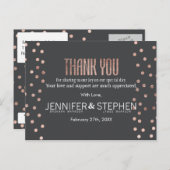 Roos Gouden Polka Dots en Houtskool Zwart Dank u Briefkaart (Voorkant / Achterkant)