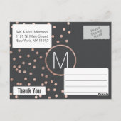 Roos Gouden Polka Dots en Houtskool Zwart Dank u Briefkaart (Achterkant)