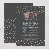 Roos Gouden Polka Dots en Houtskool Zwart Verjaard Kaart (Voorkant / Achterkant)