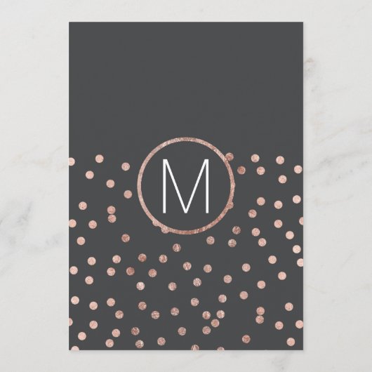 Roos gouden polka stippen houtskool zwart bruiloft menu (Achterkant)