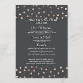 Roos gouden polka stippen houtskool zwart bruiloft menu (Voorkant)