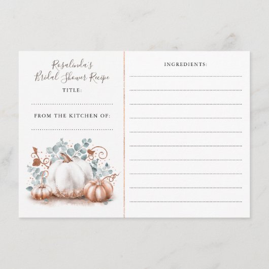 Roos gouden pompoen Herfst Vrijgezellenfeest recep Informatiekaartje (Voorkant)