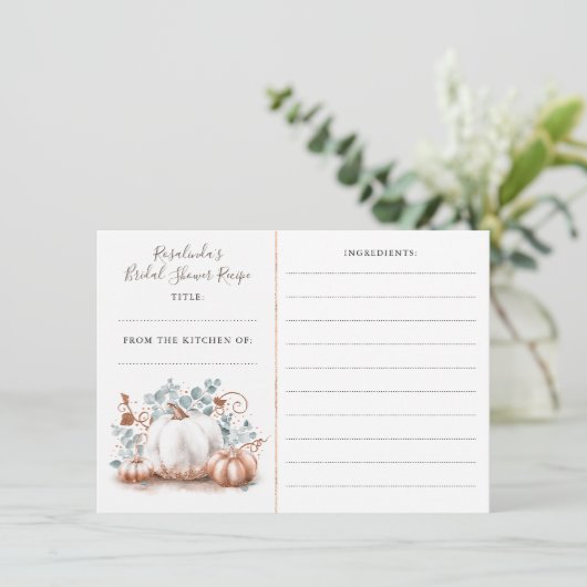 Roos gouden pompoen Herfst Vrijgezellenfeest recep Informatiekaartje (Staand voorkant)