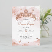 Roos gouden prinses meisjes verjaardagsfeestje folie uitnodiging (Staand Voorkant)
