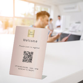 Roos gouden QR code klantenregistratie welkom Reclamebord Met Voetstuk