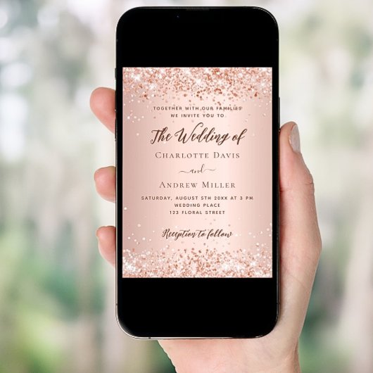 Roos gouden QR code RSVP details bruiloft Kaart