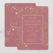 Roos gouden quinceañera feestuitnodiging kaart (Voorkant / Achterkant)