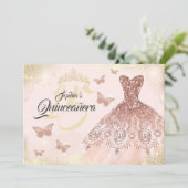 Roos gouden quinceanera vlinderjurk kaart (Staand voorkant)