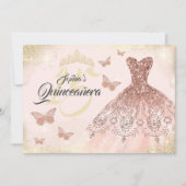 Roos gouden quinceanera vlinderjurk kaart (Voorkant)