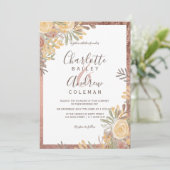 Roos gouden rand terracotta bloemenfoto bruiloft kaart (Staand voorkant)