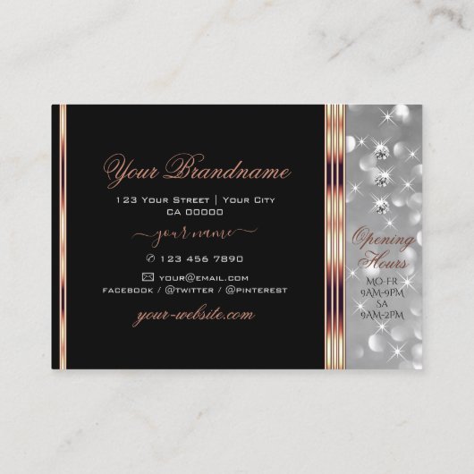 Roos gouden rand voor zwarte en zilverglaasde glaz visitekaartje (Achterkant)