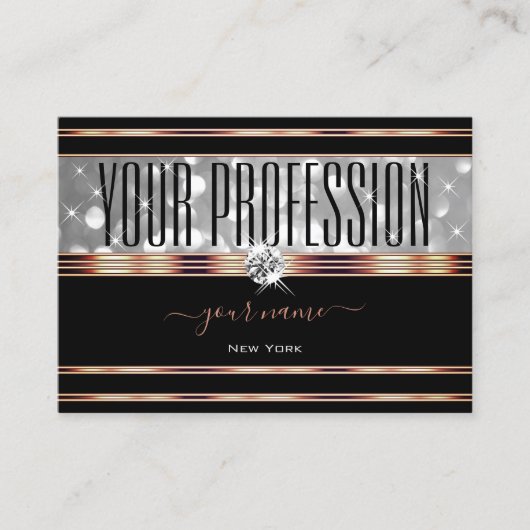 Roos gouden rand voor zwarte en zilverglaasde glaz visitekaartje (Voorkant)