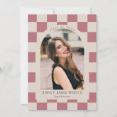 Roos gouden retro geruit boog foto Afstuderen Kaart (Voorkant)