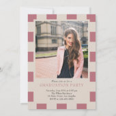 Roos gouden retro geruit boog foto Afstuderen Kaart (Achterkant)