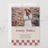 Roos gouden retro geruit boog foto Afstuderen Kaart (Achterkant)