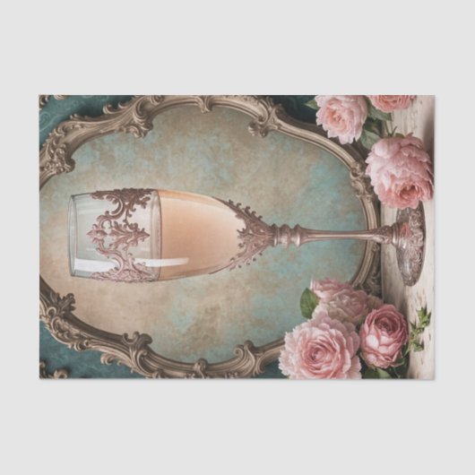 Roos Gouden Rococo Franse Champagne Glas Decoupage Tissuepapier (Voorkant)