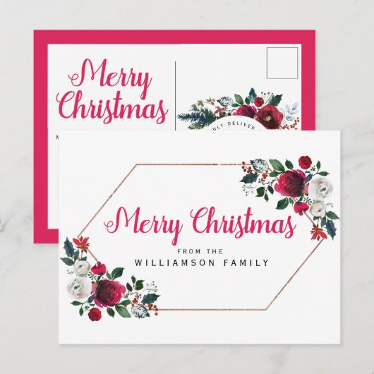 Roos Gouden Rode Bloem Gepersonaliseerd Vrolijk Ke Feestdagenkaart (Voorkant / Achterkant)