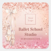 Roos gouden roze ballet dansschool logo vierkante sticker (Voorkant)