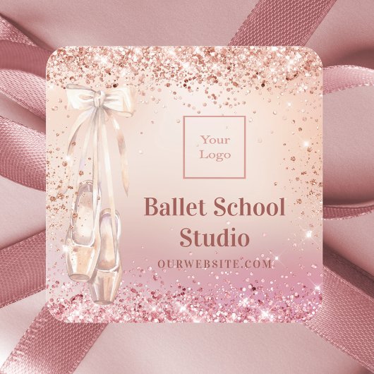 Roos gouden roze ballet dansschool logo vierkante sticker