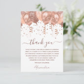 Roos gouden roze ballonnen 13e verjaardagsfeestje bedankkaart (Staand voorkant)