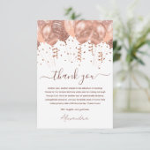 Roos gouden roze ballonnen verjaardagsfeestje bedankkaart (Staand voorkant)