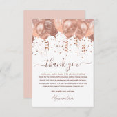 Roos gouden roze ballonnen verjaardagsfeestje bedankkaart (Voorkant / Achterkant)