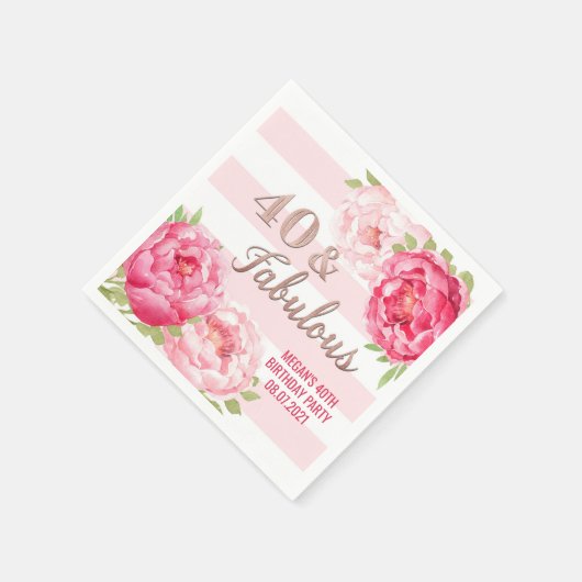 Roos Gouden Roze Bloemen 40 & Fantastische Verjaar Servet (Hoek)