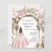 Roos gouden roze bloemen arch Sweet 16 uitnodiging (Voorkant)