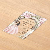 Roos gouden roze bloemen boogjurk Sweet 16 Acryl Uitnodigingen (Laagn)