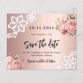 Roos gouden roze bloemen bruiloft Save the Date ka (Voorkant)