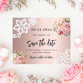 Roos gouden roze bloemen bruiloft Save the Date ka
