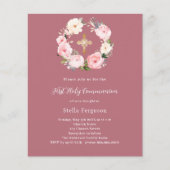 Roos gouden roze bloemen Eerste Communie uitnodigi (Voorkant)